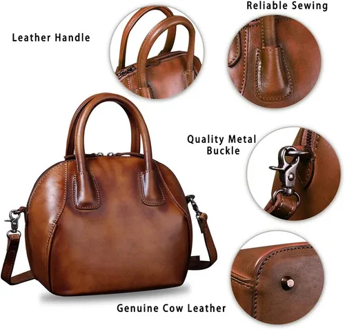 Vista 5 de Bolsos de cuero genuino para mujer, bolso cruzado vintage hecho a mano