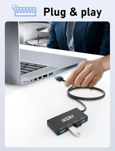 Vista 5 de Hub USB 3.0 de 4 puertos, concentrador de transferencia de datos de alta velocidad de 5 Gbps para laptop, PC, MacBook - Puertos portátiles tipo A