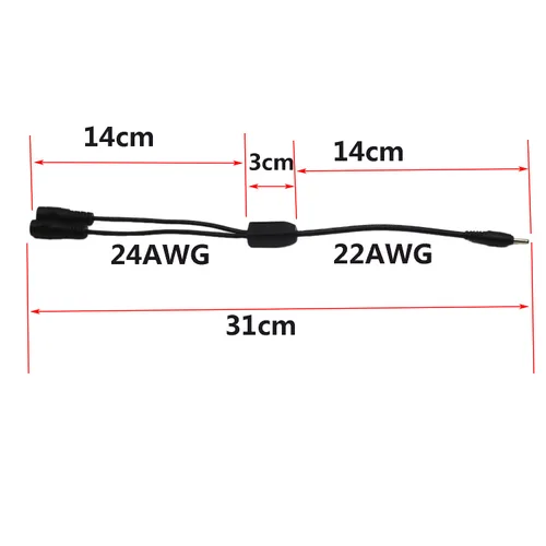 Vista 6 de Cable divisor DC Y de 2 piezas, 1 macho a 2 hembras, cable adaptador de extensión de alimentación de CC de 0.138 in x 0.053 in, para cámaras