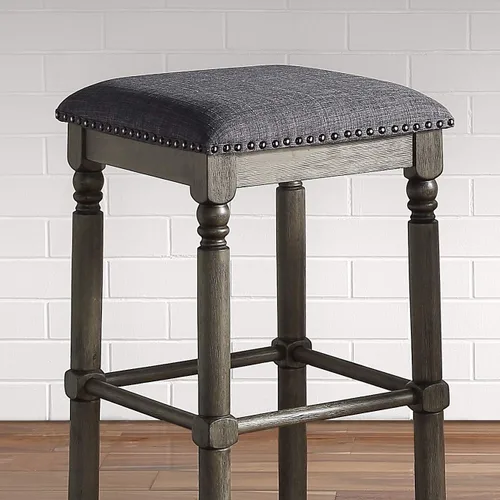 Vista 6 de Roundhill Furniture Arnhem Taburetes de bar tapizados de madera, juego de 2, color gris