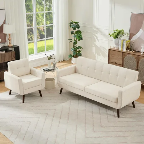 Vista 15 de Tbfit Sofá en Forma de L, Sofás Seccionales Modernos de Mediados de Siglo de 80" de Ancho, Sofás de 3 Plazas con Chaise Lounge Amplio, Sofá Beige