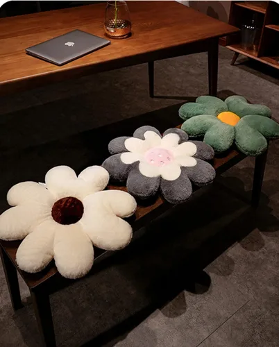 Vista 4 de Cojín de felpa con diseño de margaritas, cojín de flores, tapete lumbar para dormitorio, oficina, decoración del hogar y auto (17.7 pulgadas, verde)