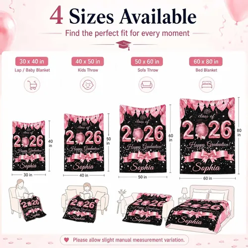 Vista 3 de Karenmok Personalized Graduation Blanket 2026, Custom Name Class of 2026 Flannel Throw Blanket