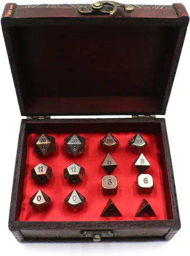 Vista 2 de Juegos de dados de metal para juegos de rol gemelos con baúl de almacenamiento