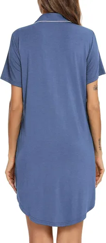 Vista 166 de Samring Camisón de pijama para mujer, manga corta/larga, con botones, camisón para dormir, camisón para novio, talla XXL