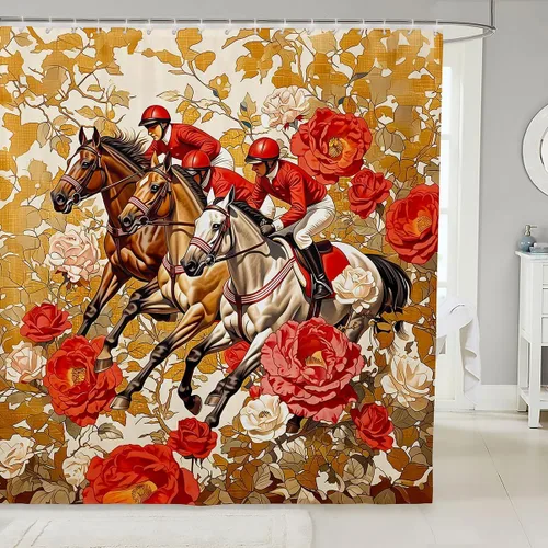Vista 16 de Castle Fairy Watercolr - Cortina de ducha de tela de carreras de caballos, cortinas de ducha de juego de caballos para baño, cortina de ducha