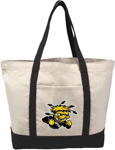 Vista 244 de Campus Lab Bolsa de lona con logotipo primario colegiado con bolsillo externo, bolsa de hombro reutilizable para ir de compras, playa Águilas A&m