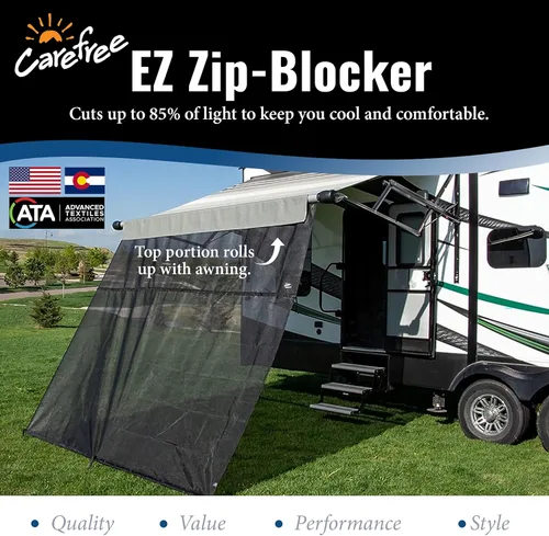 Vista 2 de Carefree Of Colorado Toldo Desplegable para Autocaravana EZ ZipBlocker - Pantalla de Sombra de Malla Negra para Toldo de Autocaravana, Bloqueador