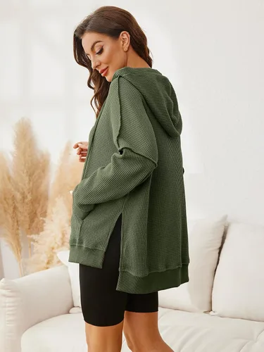 Vista 3 de Glamaker Sudaderas con capucha de manga larga para mujer, con cordón de moda, de gran tamaño, con bolsillos