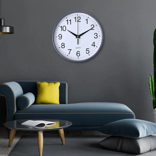 Vista 6 de Reloj de pared redondo de moda, estilo simple, de alta precisión, funciona con pilas, fácil de leer, sin tictac, reloj de cuarzo para decoración