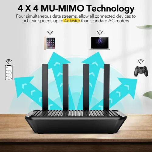 Vista 2 de Enrutador WiFi: el enrutador Wi-Fi inteligente AC2100 de doble banda se actualiza a 2033 Mbps (5G) de alta velocidad, cuenta con MU-MIMO, 4 puertos