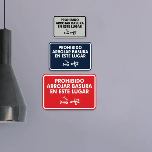 Vista 4 de Signs ByLITA Clásico enmarcado Prohibido Arrojar Basura en Este Lugar Gráfico Español Señal de Seguridad (Negro) - Pequeño