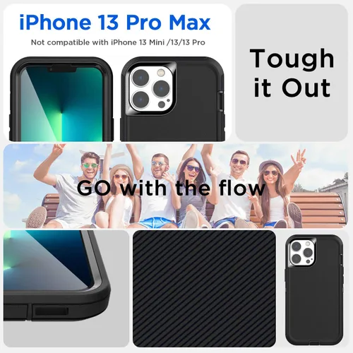 Vista 2 de AICase Funda para iPhone 13 Pro Max/12 Pro Max con protector de vidrio, protección contra caídas de alta resistencia, cuerpo completo, a prueba