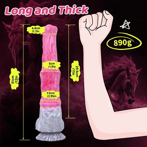 Vista 2 de Consolador de caballo realista de silicona, consolador anal monstruo de 12 pulgadas de largo y grueso, juguete sexual anal con ventosa, juguete