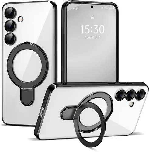 Vista 23 de Funda compatible con Samsung Galaxy S24 Plus con soporte de anillo magnético [compatible con Mag-Safe] protector de lente de cámara chapado Dorado
