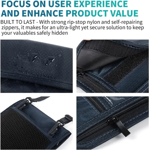 Vista 6 de Cartera con bloqueo RFID para pasaporte con bolsa de almacenamiento para el cuello para tarjeta de identificación de crédito de seguridad de viaje