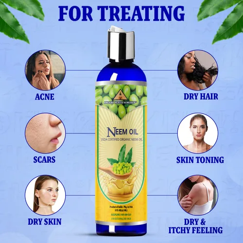 Vista 2 de Ancient Health Remedies Aceite de neem orgánico prensado en frío, sin refinar, certificado por la USDA, puro y natural, excelente aceite portador a