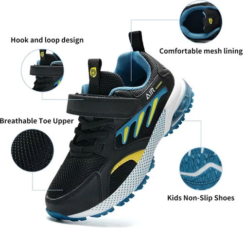 Vista 4 de Jinta Shoes Zapatos deportivos para niños y niñas, tenis deportivos, gimnasio, correr, correr, Azul