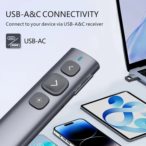 Vista 2 de Norwii Clicker de presentación N95 con receptor USB-A y C, clicker de PowerPoint para control remoto de presentación, puntero inalámbrico