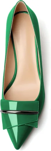 Vista 3 de Eldof Tacones para mujer, tacón grueso, sin cordones, punta puntiaguda, tacón bajo, zapatos de oficina para fiesta, 2 pulgadas