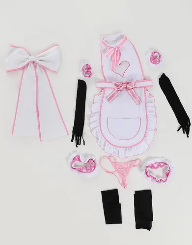 Vista 6 de Disfraz de sirvienta Kawaii para mujer con delantal, guantes y medias para Halloween
