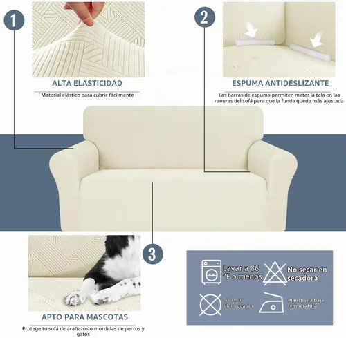 Vista 5 de JIVINE - Funda para sofá biplaza, 1 pieza elástica para sofá de 2 cojines, protector de muebles con parte inferior elástica para niños y mascotas