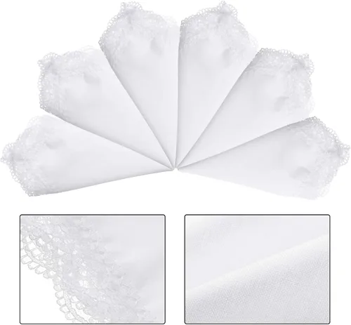 Vista 4 de Pañuelo de 24 piezas para mujer con encaje blanco puro con borde de encaje para mujer (estilo A), Estilo a