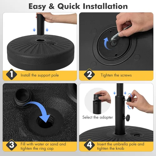 Vista 3 de Giantex Soporte de base para paraguas, relleno de agua de arena para postes de paraguas de 1.5 a 1.9 pulgadas, mango integrado, 2 perillas
