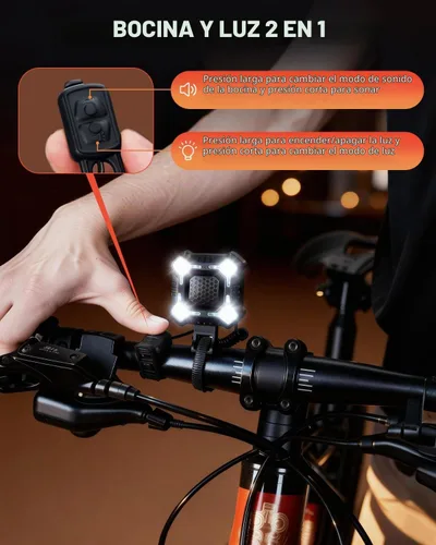 Vista 3 de WSDCAM Bocina de bicicleta de 140 dB con luz delantera y trasera, interruptor de control de campana de bicicleta 2 en 1, luz LED, recargable a