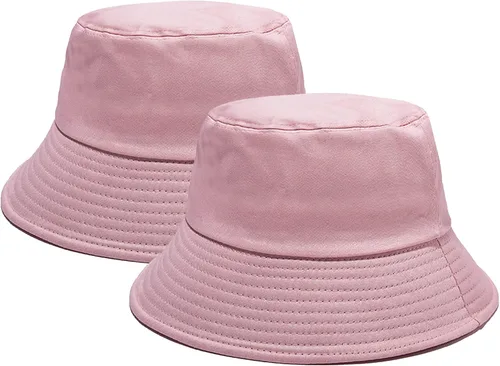 Vista 24 de PFFY 2 Packs Bucket Hat for Women Men Cotton Hats Sun Beach Fishing Cap 2 paquetes negro (reversible)