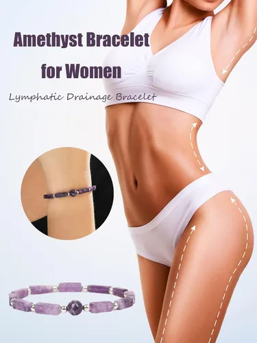Vista 2 de Harry and Henry Pulsera de amatista para mujer, pulseras de energía con cuentas naturales para adelgazar la terapia linfática, pulsera para aliviar
