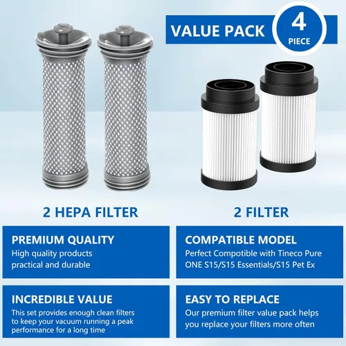 Vista 3 de Paquete de 4 piezas de repuesto de filtros para aspiradora Tineco Pure ONE S15/S15 Essentials/S15 Pet Ex, 2 prefiltros y 2 filtros HEPA