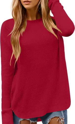Vista 8 de DB MOON Suéter de Punto de Manga Larga con Cuello Redondo para Mujer 2025 Ajuste Holgado Suave Sólido Pullover Beige