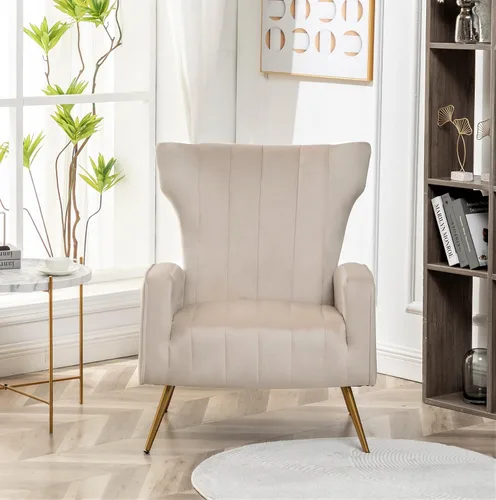 Vista 6 de Container Furniture Direct Silla moderna de terciopelo con diseño capitoné para dormitorio, oficina o sala de estar con elegantes patas de metal