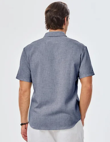 Vista 210 de JMIERR Camisas de vestir a rayas con botones y manga corta para hombre