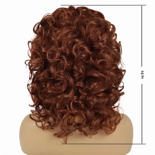 Vista 5 de GNIMEGIL Pelucas cortas y rizadas para mujer, peluca suave y rizada castaño rojizo con flequillo, resistente al calor, pelo sintético grande Caoba