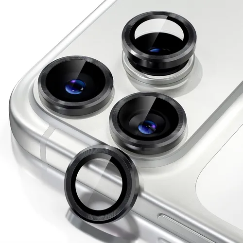 Vista 48 de Misea Compatible con iPhone 16 Pro/iPhone 16 Pro Max, protector de lente de cámara de vidrio templado Ultra-HD, protector de pantalla de anillo Negro