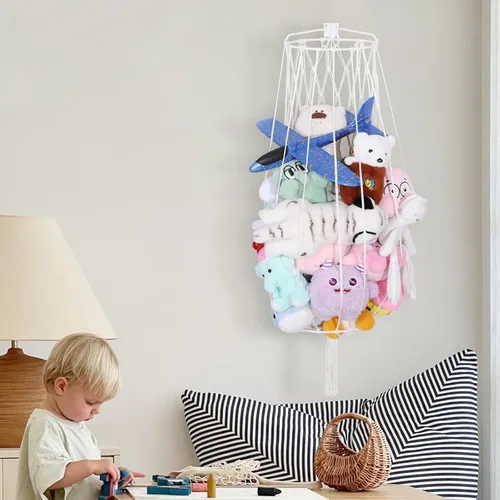 Vista 3 de Organizador grande de juguetes de peluche, hamaca colgante de animales de peluche, almacenamiento de juguetes de macramé, estante de exhibición
