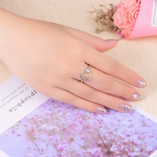 Vista 2 de Lindo anillo de plata de ley ajustable para mujer, cumpleaños, Halloween, Navidad, S925, regalo de joyería de plata