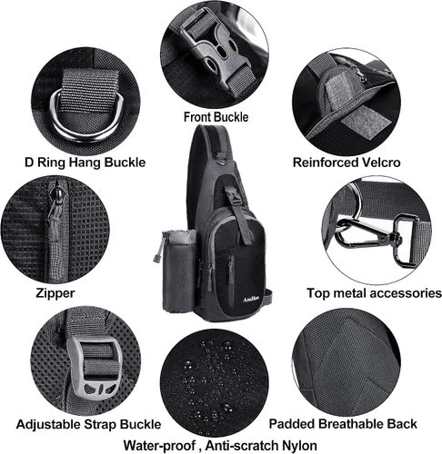 Vista 5 de AmHoo Sling Backpack Chest Shoudler Crossbody Bag Water Resistant Hiking Daypack