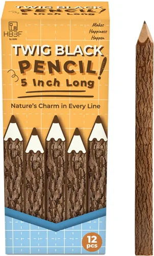 Vista 11 de BSIRI Paquete de 12 lápices de madera negra de 3 pulgadas con diseño de corteza de árbol en lápices de ramitas rústicas de madera, regalos únicos