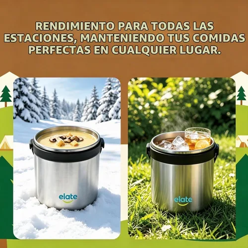 Vista 3 de Elate Tarro Térmico de Alimentos de 2 Cuartos para Comida Caliente 64oz Camp Crock de Acero Inoxidable con Aislamiento al Vacío, Recipiente Negro