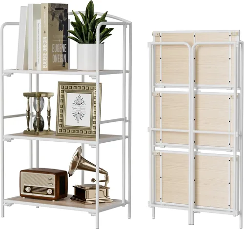 Vista 43 de Crofy - Estantería plegable sin montaje para sala de estar, estantería plegable de 2 niveles en color negro para oficina en casa, organizador