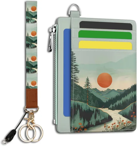 Vista 34 de Hancynir Cartera delgada para mujer con soporte para tarjetas de crédito RFID, pequeña mini funda para tarjetas con bolsillo frontal de PU, cartera