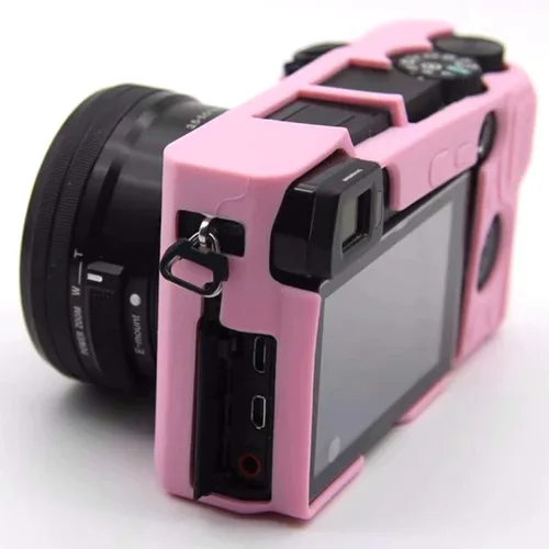 Vista 2 de Casos de cámara de silicona segura profesional Carcasa de goma para cámara Sony Alpha a6400 sin espejo (rosa)
