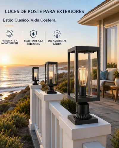 Vista 6 de Beionxii Farol de poste para exteriores, luminaria de poste moderna grande de 20 pulgadas, luces de pilar exteriores con base de montaje para pilar