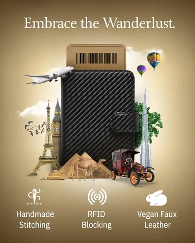 Vista 8 de Funda para pasaporte con bloqueo RFID, funda de cuero hecha a mano para pasaporte, organizador de documentos de viaje para hombres y mujeres, Azul