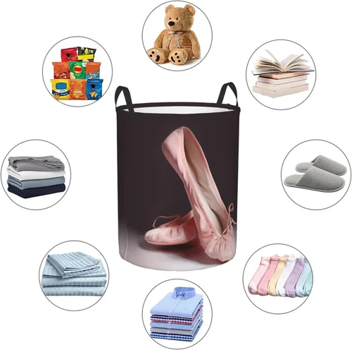 Vista 6 de Cesta circular con estampado de zapatos de ballet, impermeable, cesta organizadora de almacenamiento con asas, para ropa, juguetes, pequeña