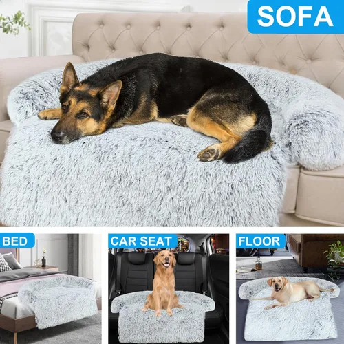 Vista 6 de Lujoso Protector de Sofá para Perros con Cama de Espuma Viscoelástica, Funda de Sofá de Felpa Esponjosa Extraíble y Lavable para Perros, Sofás Cama