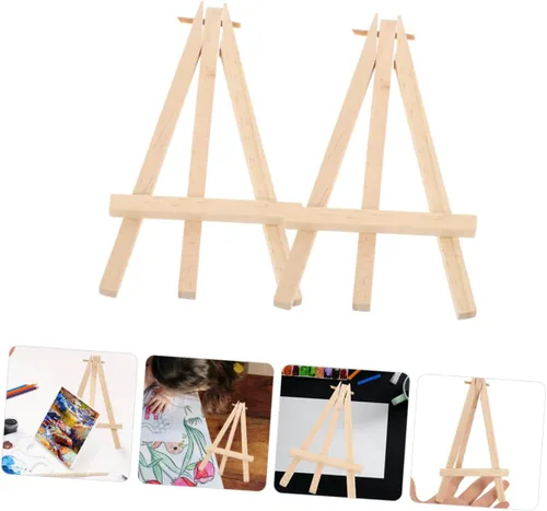 Vista 9 de 2 mini caballete de madera para exhibir trípodes plegables para tarjetas, fotos, coleccionables, caballete de mesa para clases de arte